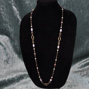 RARE Vintage DE WAN ITALY Necklace Gold Tone Signed Single Stand 37"